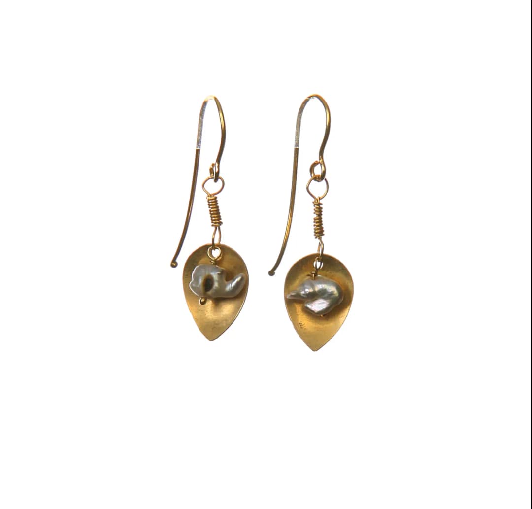 KEISHI PEARL AND GOLD LEAF EARRINGS
