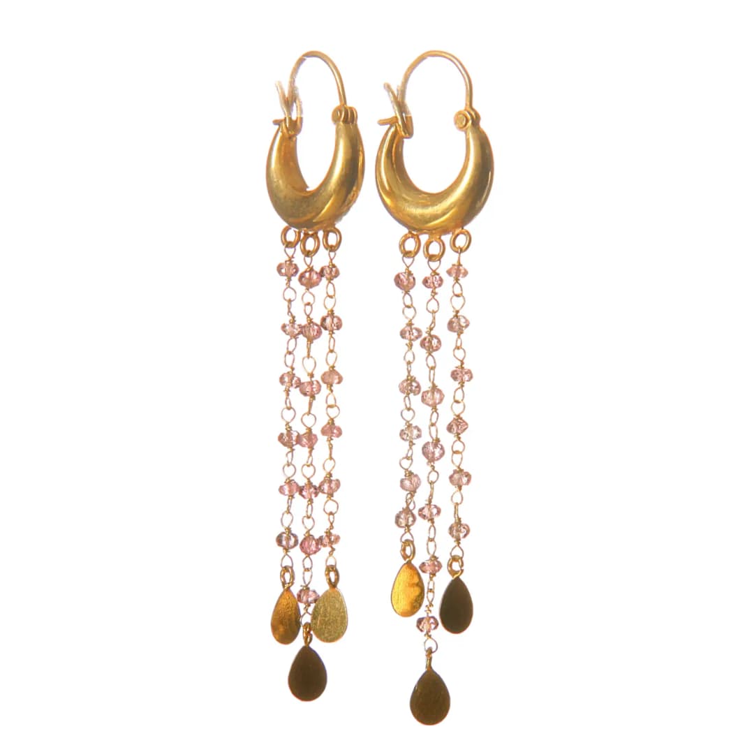 PINK TOURMALINE AND GOLD DUSTER EARRINGS