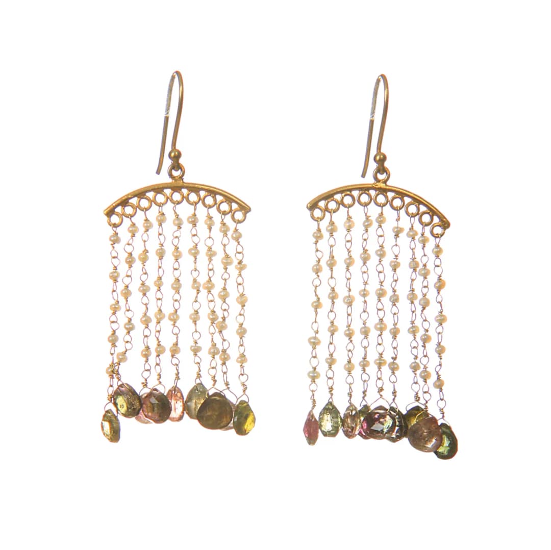 WATERMELON TOURMALINE AND PEARL EARRINGS